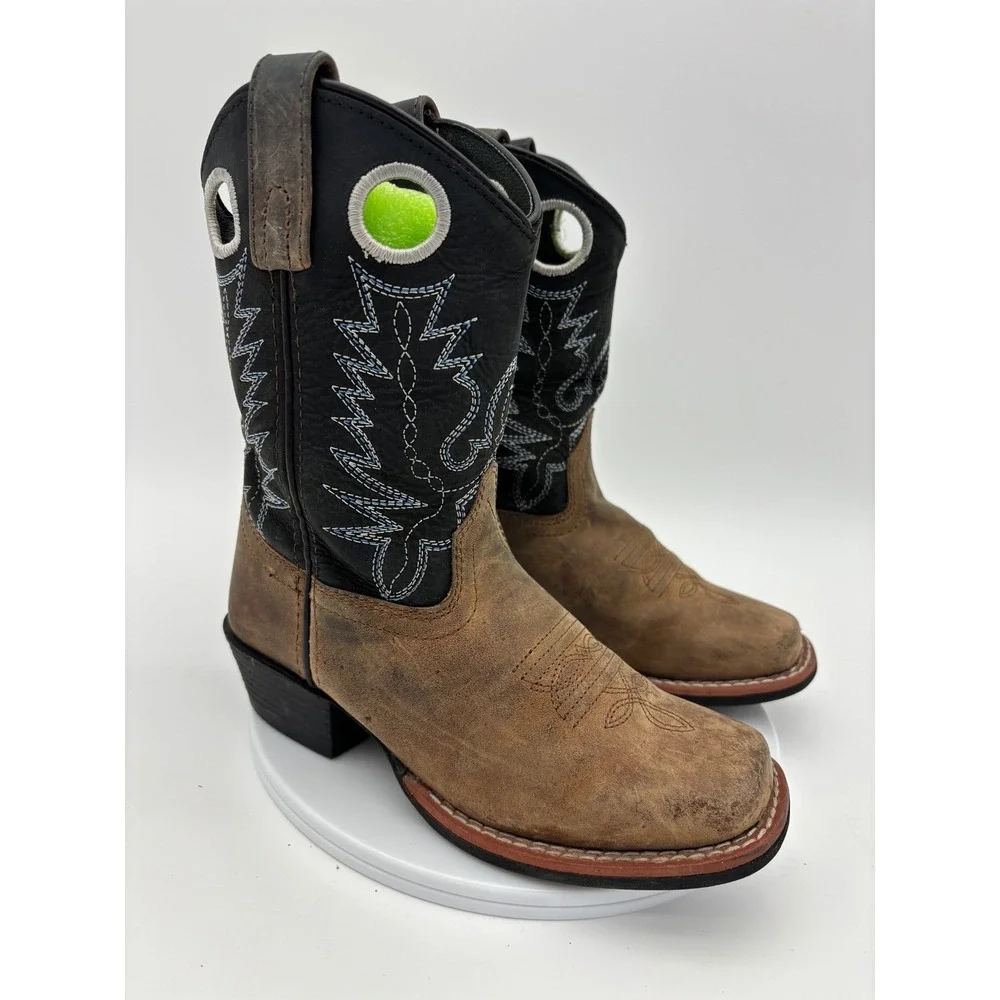SMOKY MOUNTAIN‎ Kids Brown Black Leather Western Cowboy Boots Square Toe 13 Boy